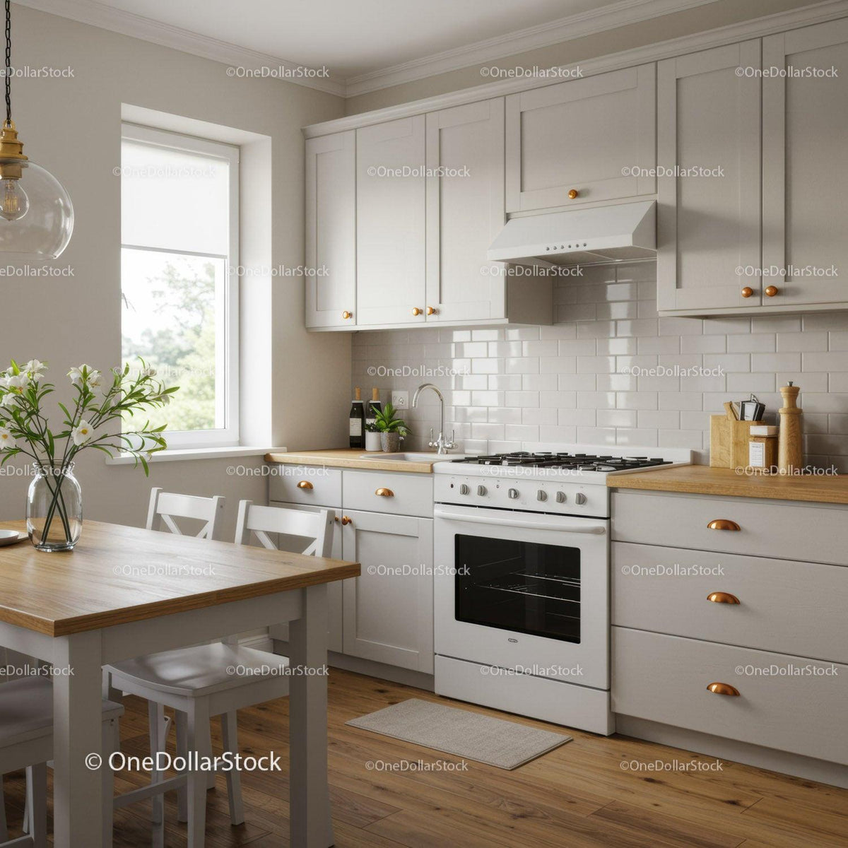 Bright Modern Kitchen with White Cabinets and Wooden Details