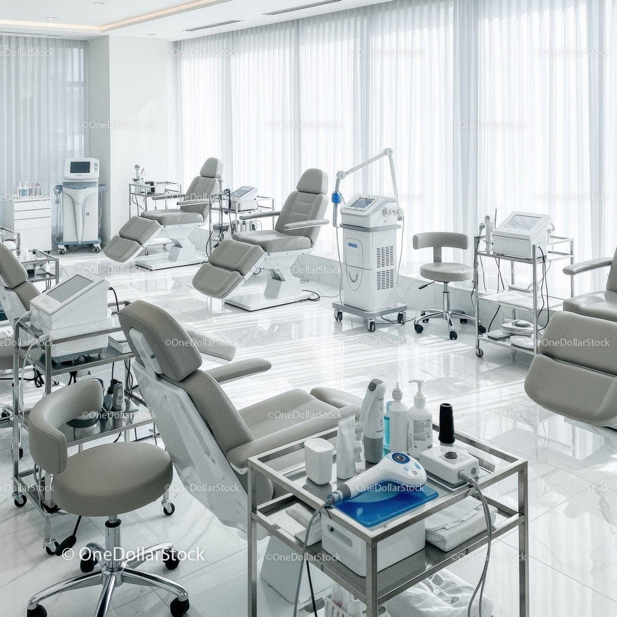 Modern Hospital Clinic with Medical Equipment and Patient Chairs