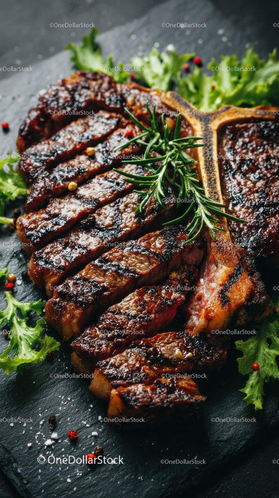 Grilled Beef Ribs with Fresh Green Herbs on Plate Stock Photo Bundle preview 29