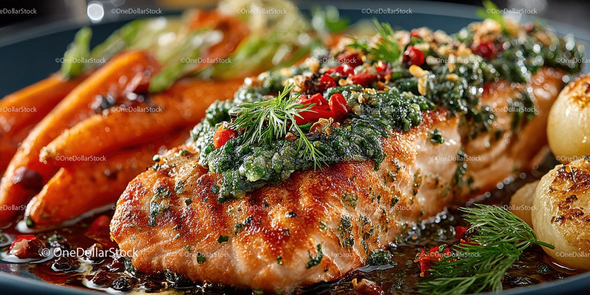 Gourmet Salmon Fillet with Fresh Herbs and Roasted Vegetables