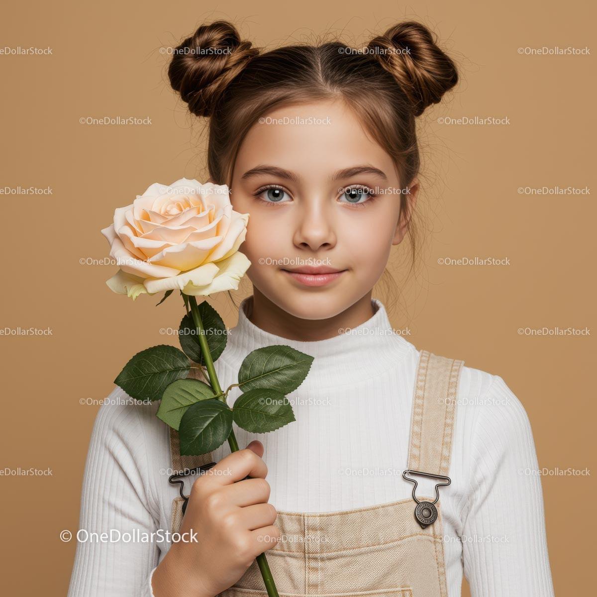 Girl Holding a Beautiful Peach Rose in a Cozy Setting Stock Photo Bundle preview 12