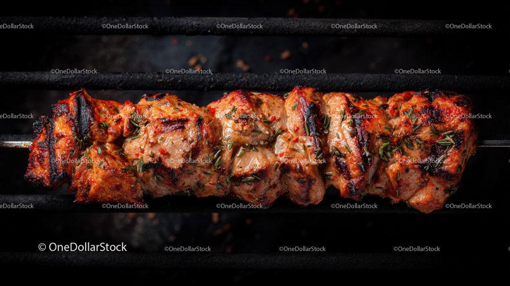 Juicy grilled chicken skewers with onion on barbecue Stock Photo Bundle preview 15