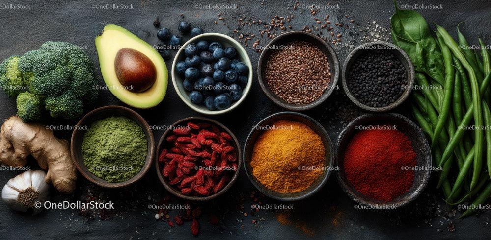 Fresh Organic Superfoods and Culinary Ingredients for Healthy Eating Stock Photo Bundle preview 6