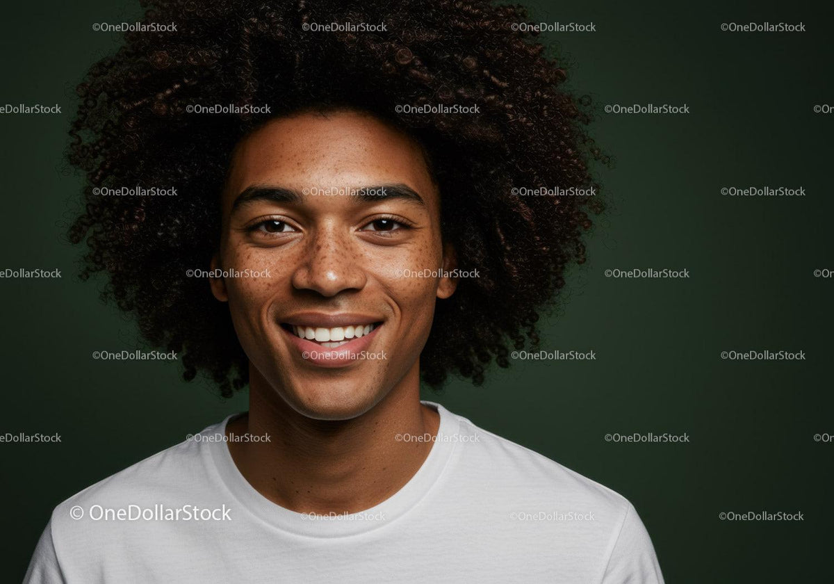 Smiling Young Man with Curly Hair and Bright Expression