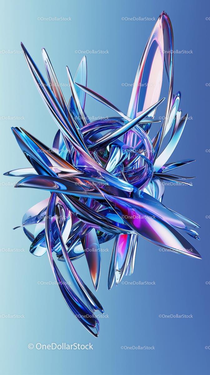 Futuristic Abstract Glass Sculpture with Vibrant Blue and Purple Hues