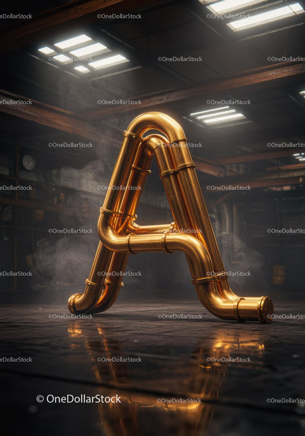 Industrial Styled Golden Pipe Shaped Like Letter A