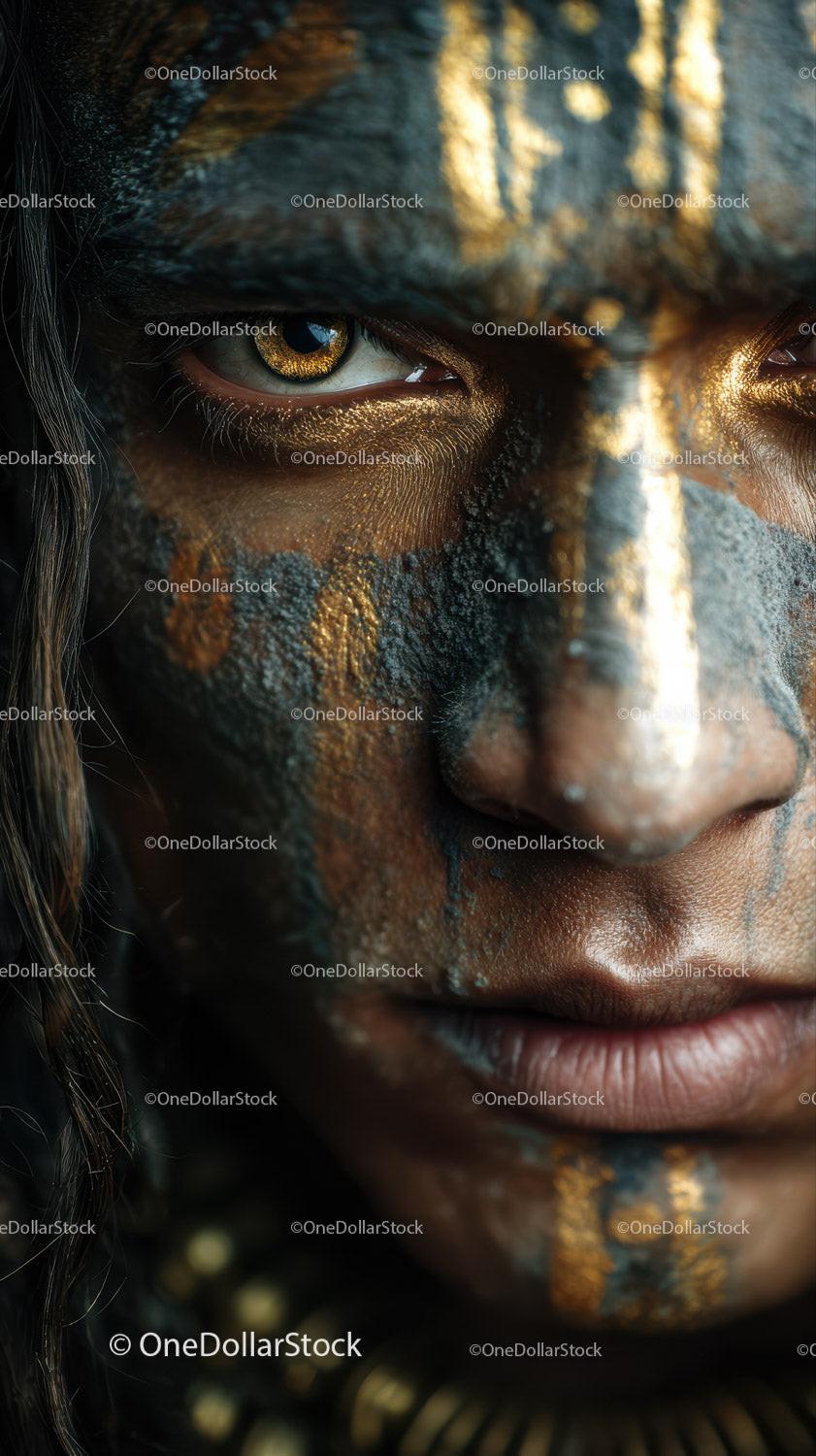 Close-up of An African Tribal Face with Gold Metallic Body Art Stock Photo Bundle preview 16