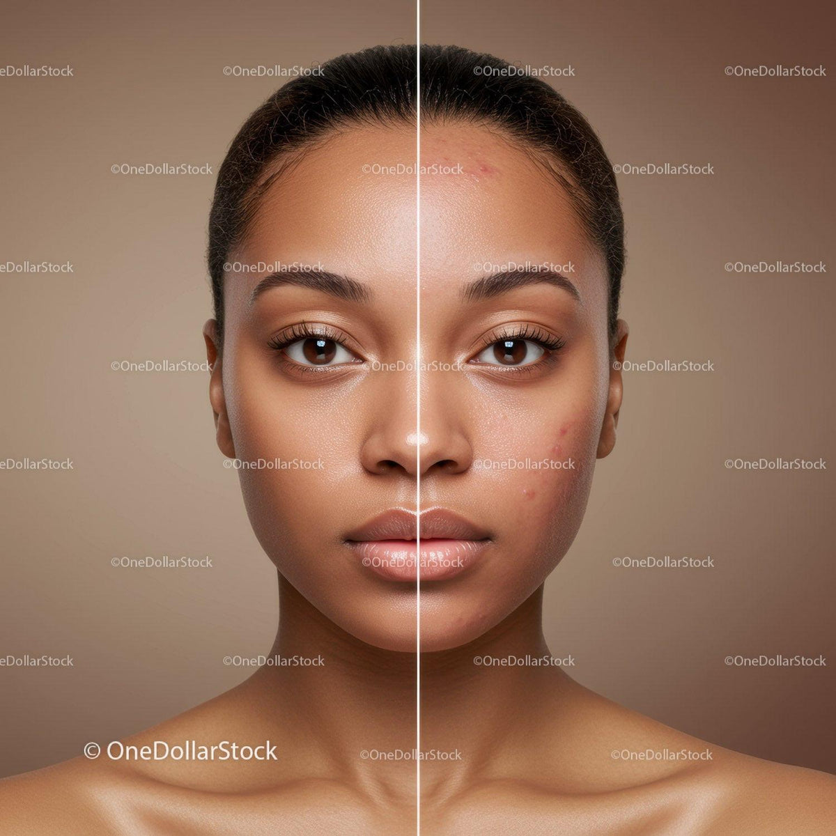 Portrait of a Young Woman with Flawless Skin and Symmetrical Face