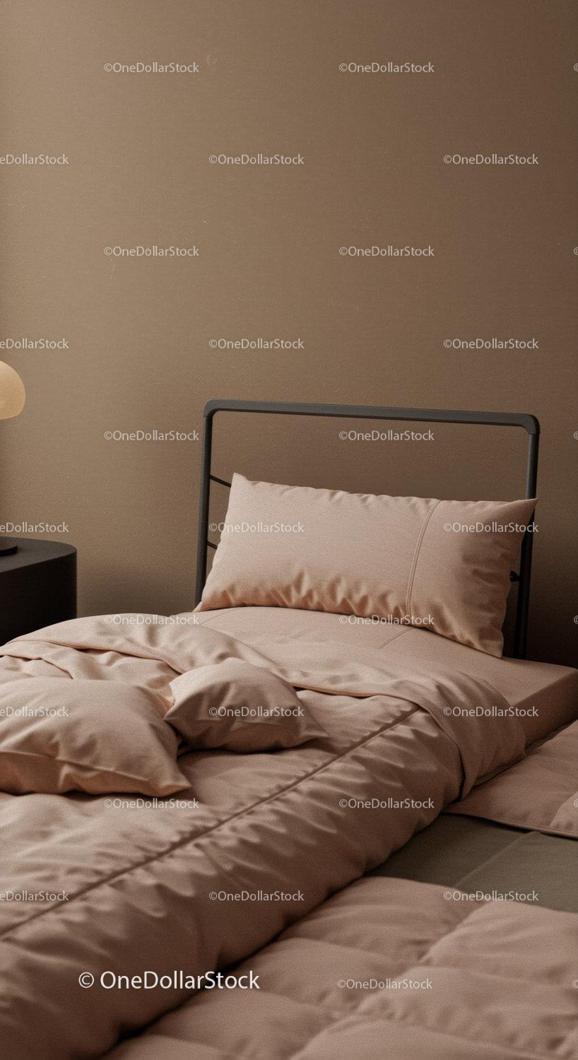 Elegant Bedroom with Plush Linen and Modern Bed Frame