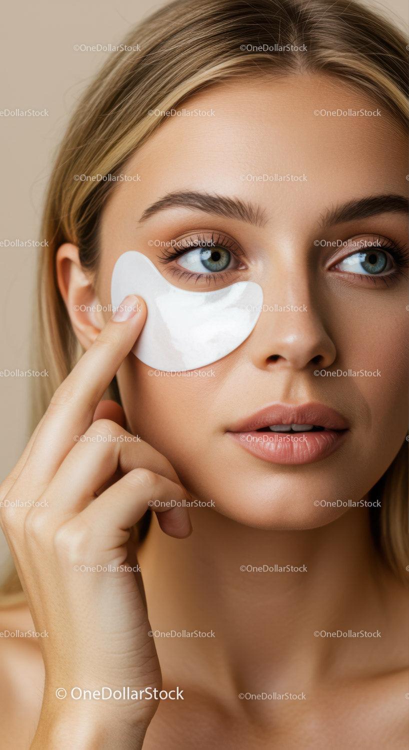 Close-Up of Woman Applying Under-Eye Hydrating Patch for Skin Rejuvenation