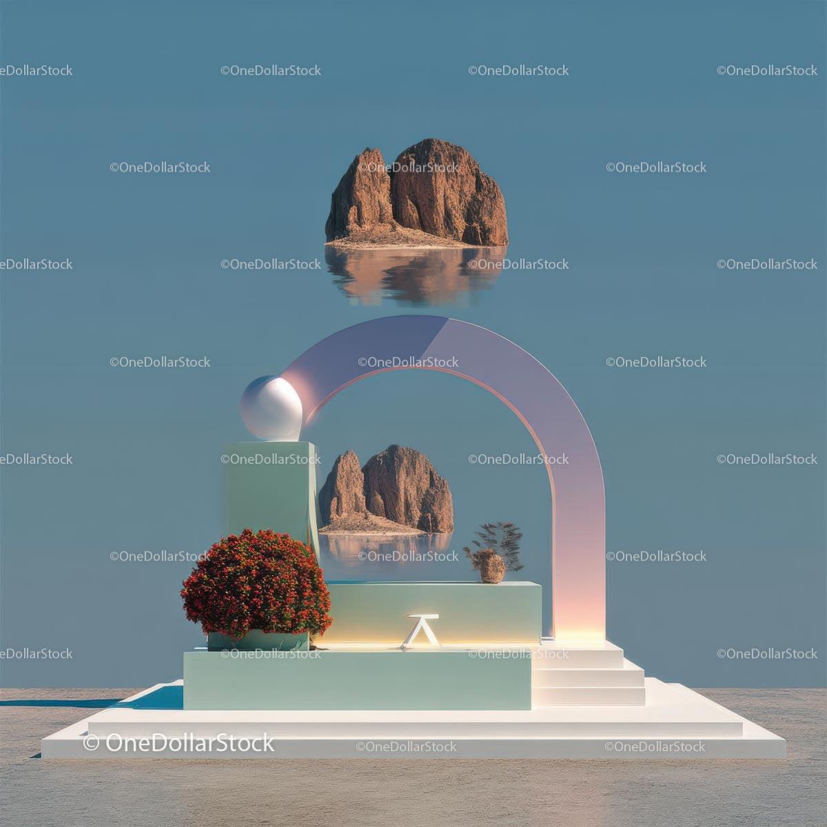 stock photo bundle made with Futuristic Abstract Landscape with Vibrant Red Trees Stock Photo Bundle