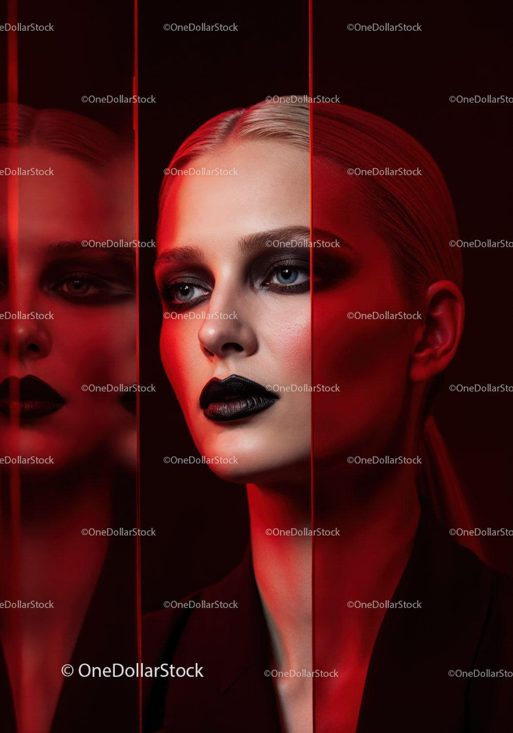 Futuristic Female Portrait with Red Lighting and Dark Makeup Stock Photo Bundle preview 19
