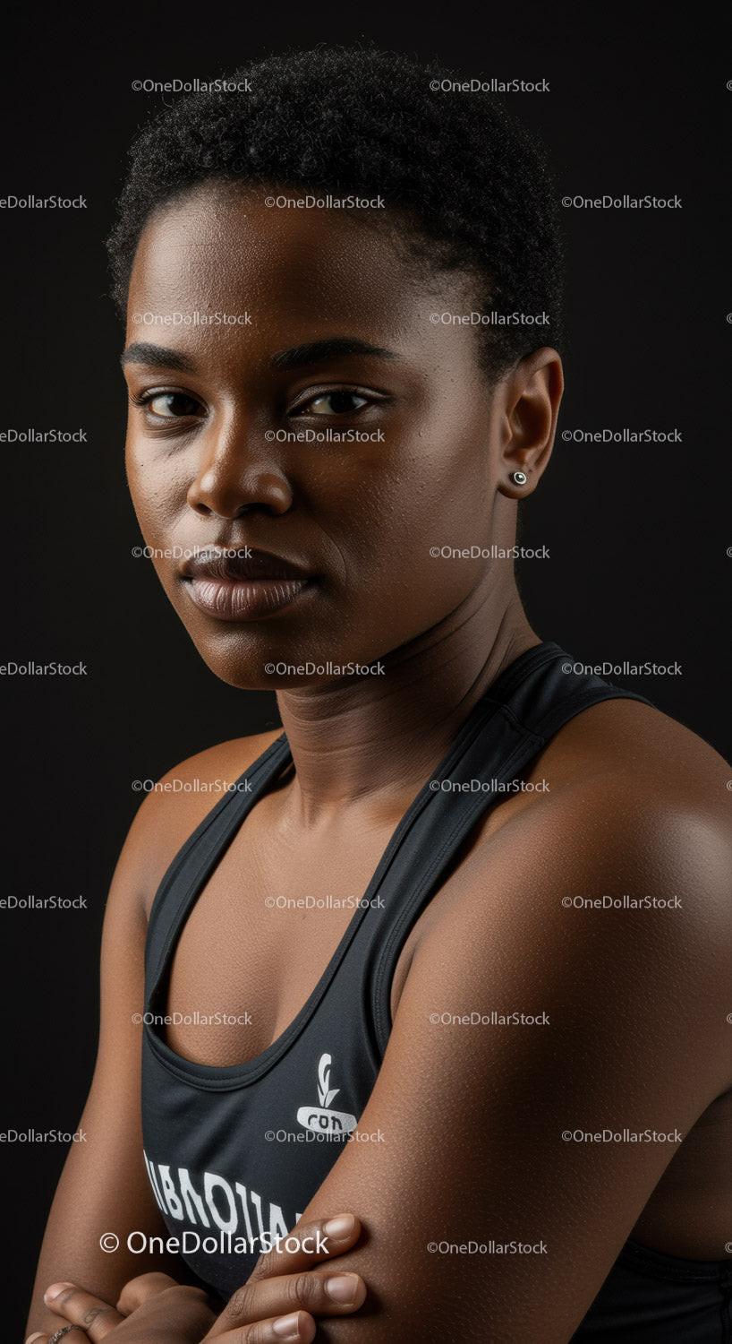Confident young woman in sportswear with arms crossed