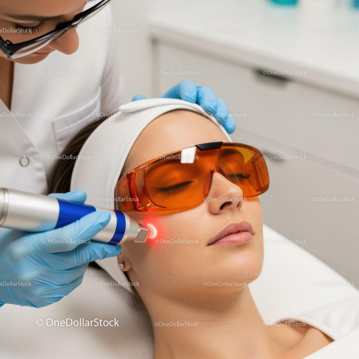 Woman Receiving Laser Skin Treatment in a Modern Clinic