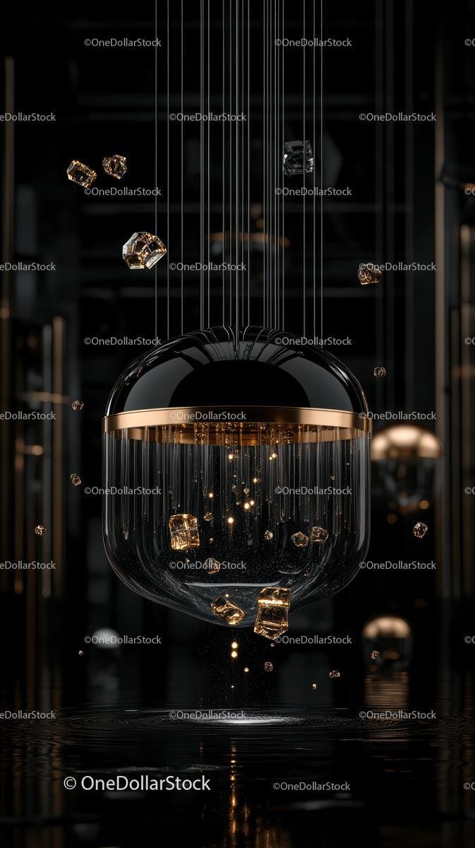 Elegant Modern Chandelier with Gold Accents and Hanging Glass Elements