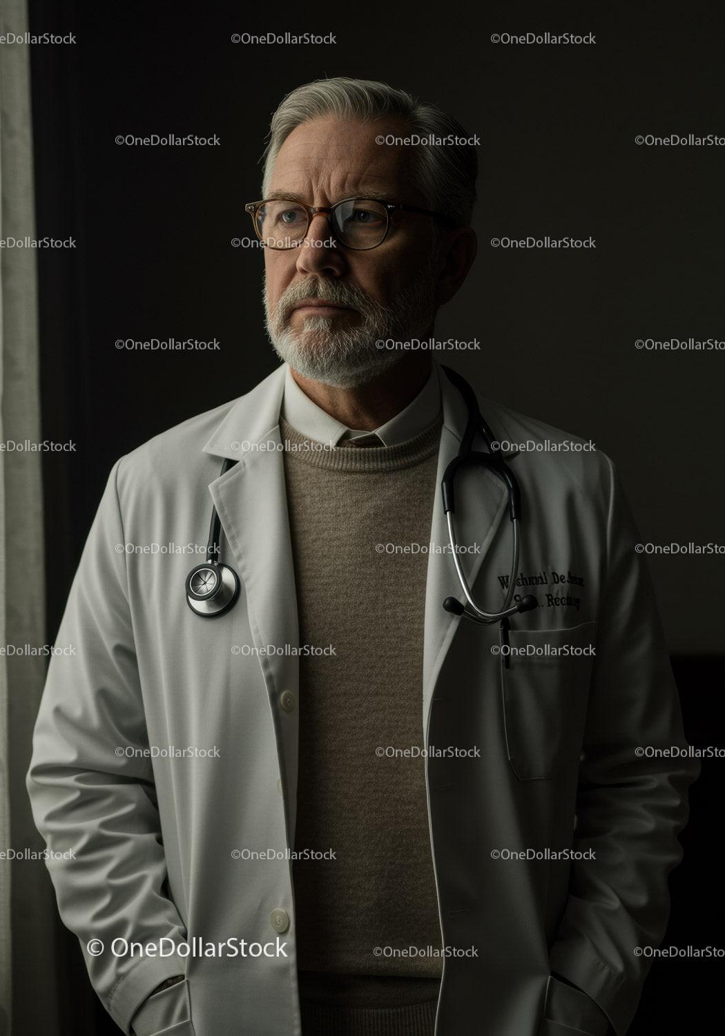 Senior Male Doctor with Stethoscope in Medical Clinic Professional Portrait
