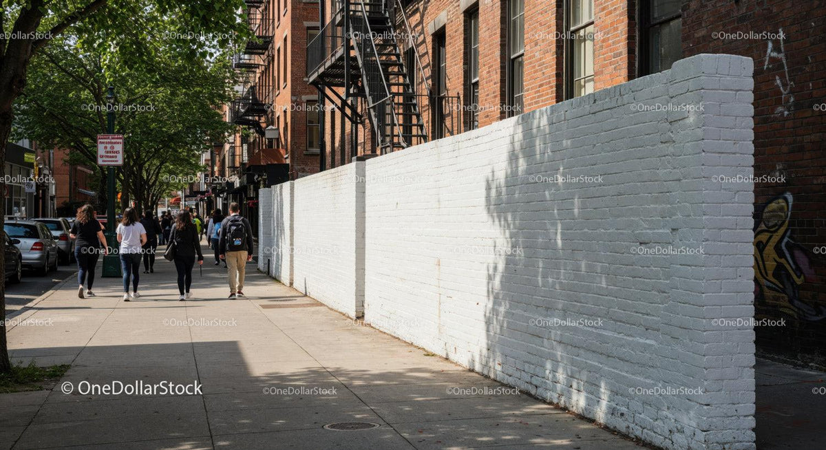 Urban City Street with Pedestrians and Bright Sunlight JPG Mockup Image preview