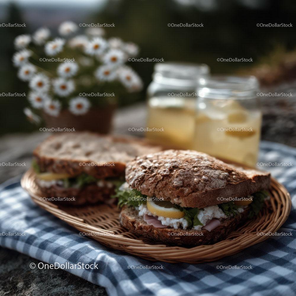 Outdoor Picnic with Fresh Baked Bread and Honey Jars in Sunlight Stock Photo Bundle preview 26