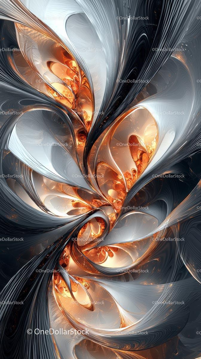 Futuristic Metallic Abstract Swirl with Glowing Highlights