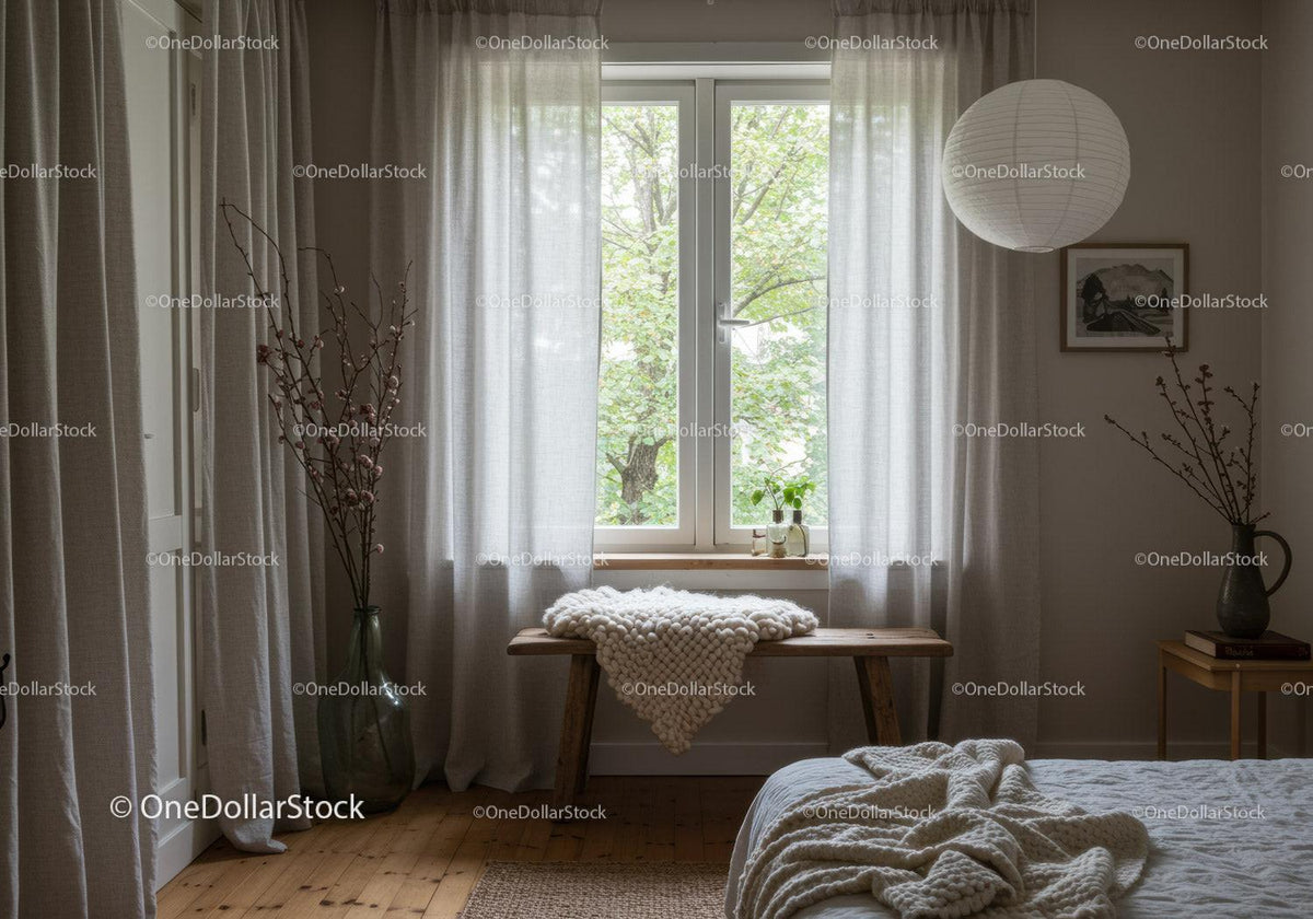Cozy bedroom corner with soft natural light and textures