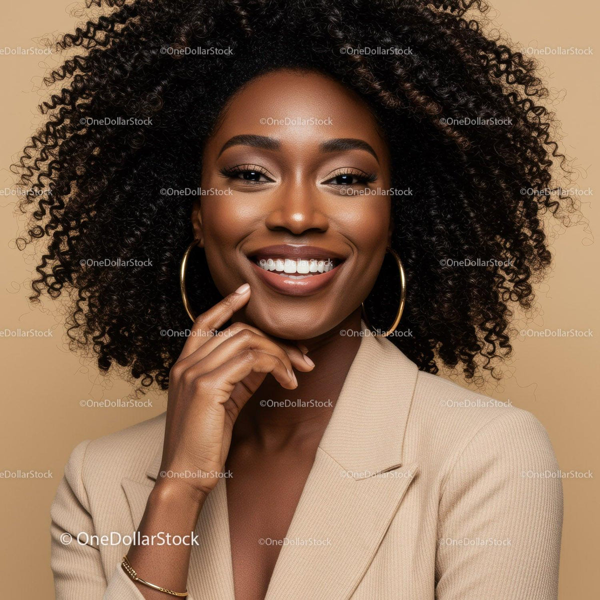 Elegant African American Woman with Curly Hair and Bright Smile