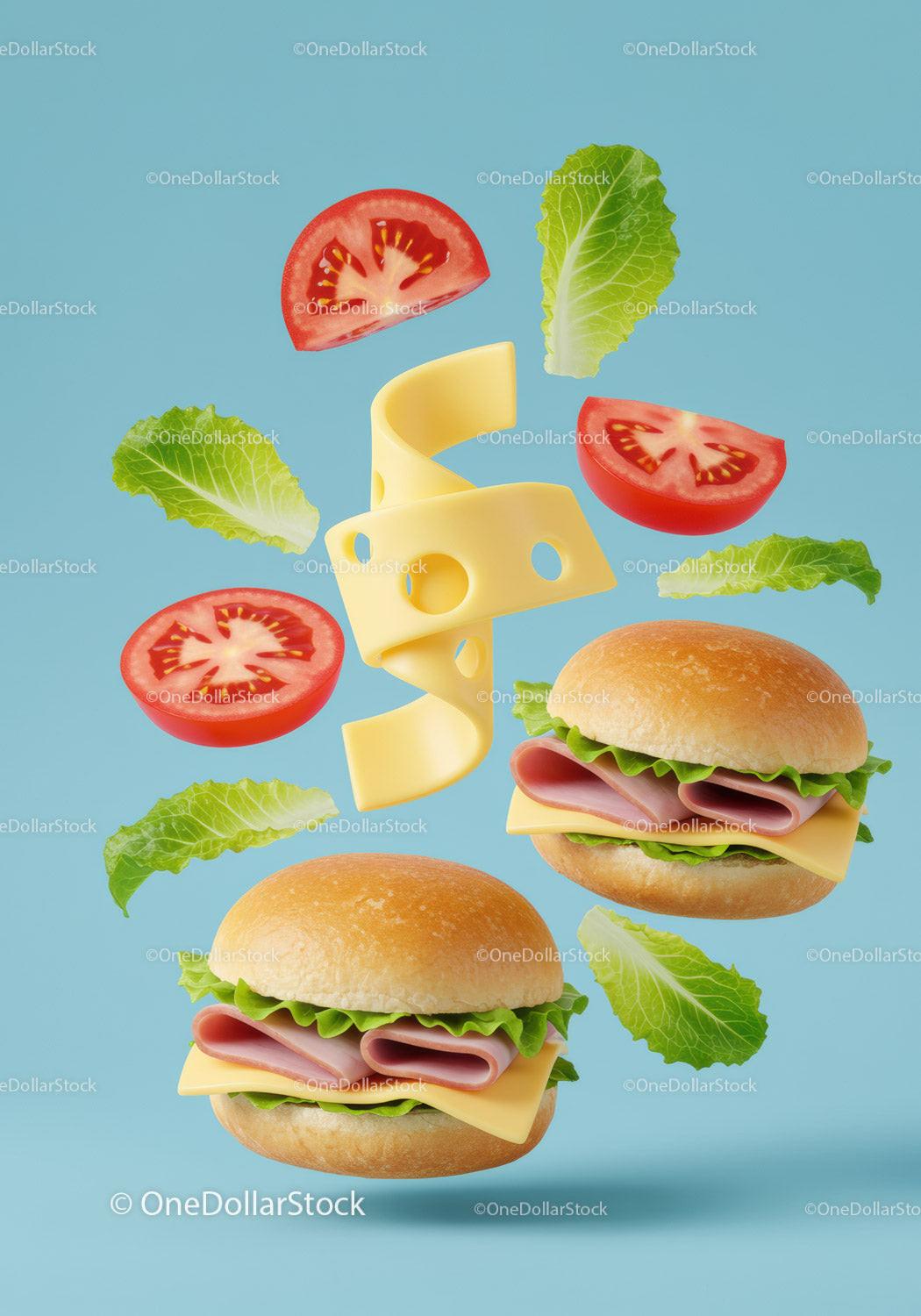 Delicious ham and cheese sandwiches with fresh ingredients