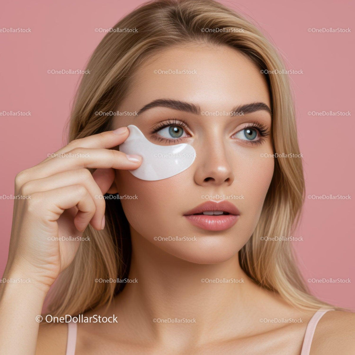 Close-up of Young Woman Applying Facial Mask with Clear Skin
