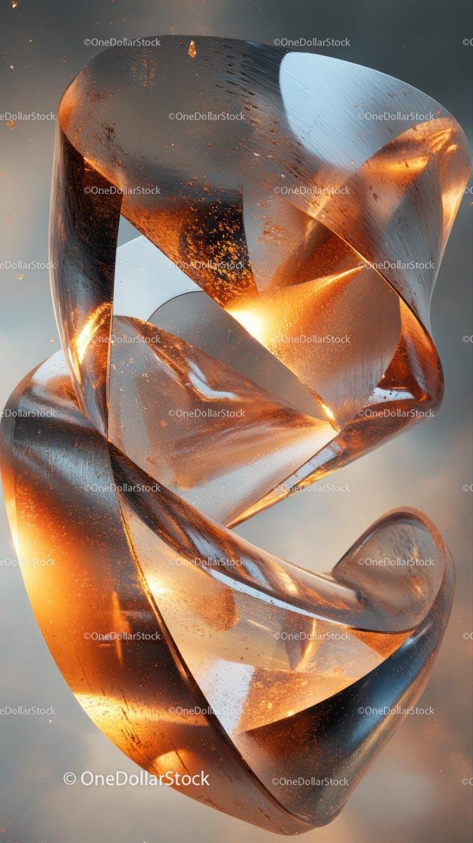 Abstract Metal Sculpture with Warm Lighting and Curved Shapes