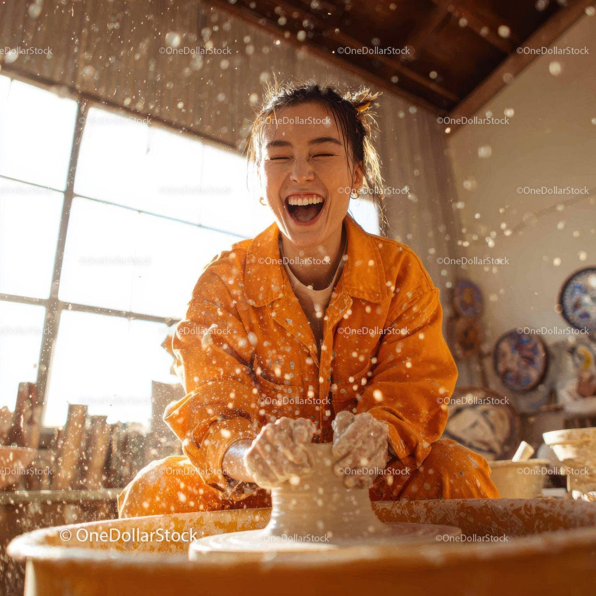 Joyful Woman Creating Handmade Pottery in Artistic Studio 31 JPG Files digital asset preview