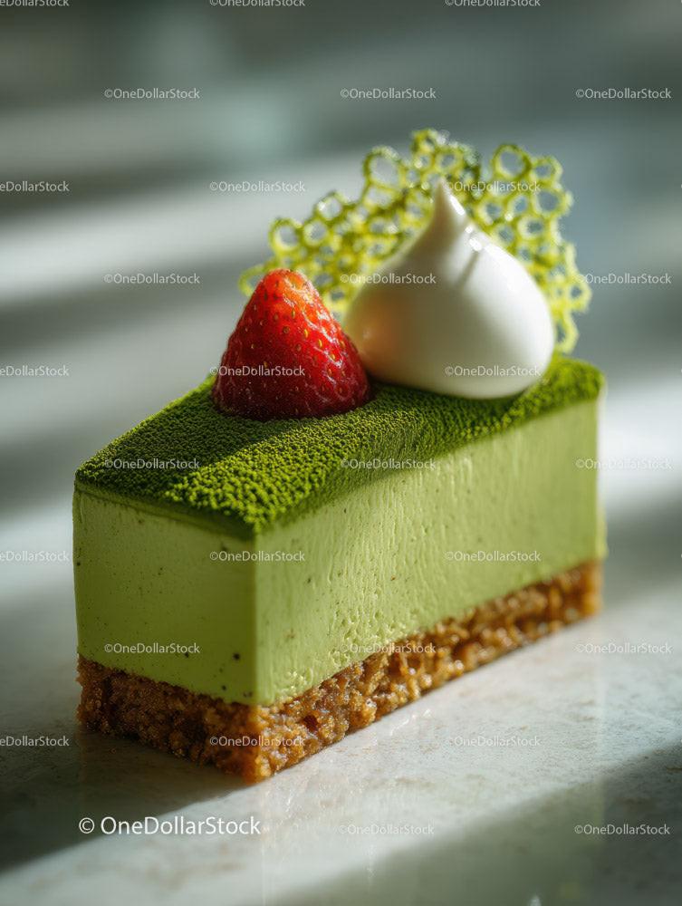 Elegant Green Tea and Strawberry Mousse Dessert with Crispy Base