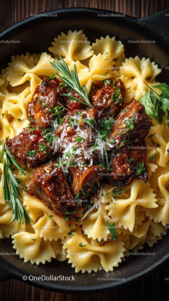 Hearty Beef and Cherry Tomato Pasta in Rustic Skillet Stock Photo Bundle preview 5