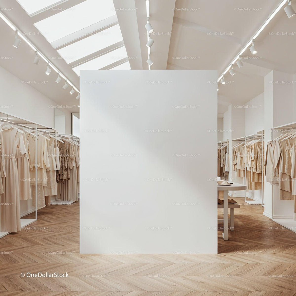 Minimalist Fashion Boutique with Neutral Clothes Display JPG Mockup Image preview