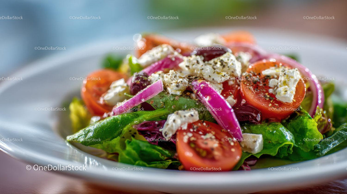 Fresh Vegetable Salad with Tomatoes, Onions and Feta Cheese