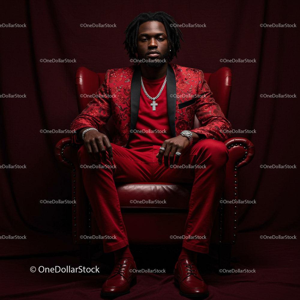 stock photo bundle made with Confident Man in a Bold Red Suit Sitting Elegantly Stock Photo Bundle