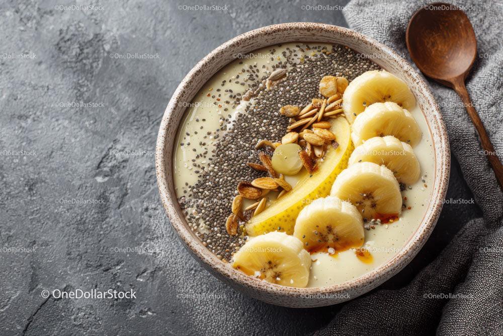 Delicious Banana Smoothie Bowl with Chia Seeds and Granola