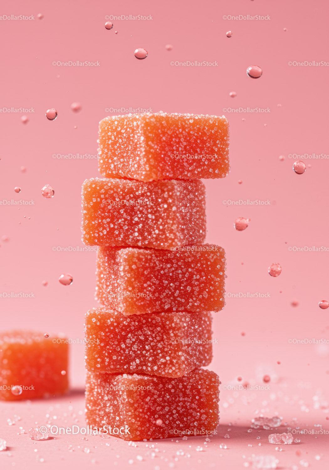 Stack of sugar-coated orange jelly candy cubes