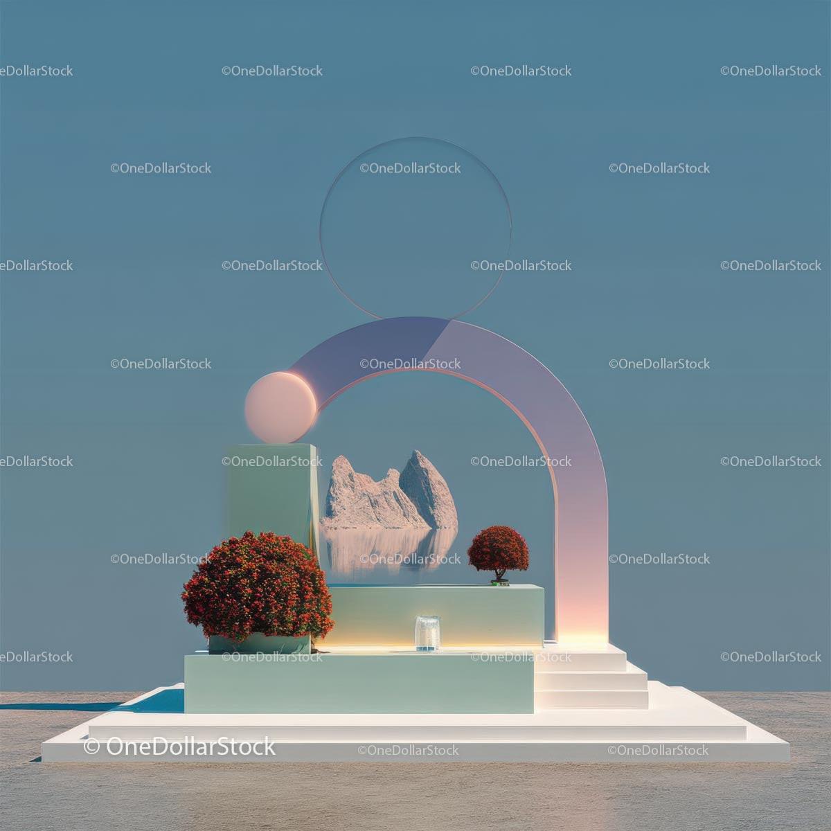 Futuristic Abstract Landscape with Vibrant Red Trees Stock Photo Bundle preview 13