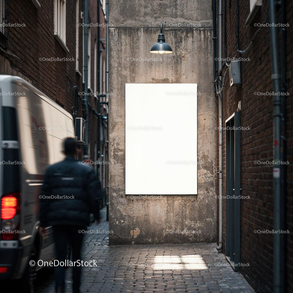 Blank Poster on Weathered Wall in Narrow Urban Alley JPG Mockup Image preview