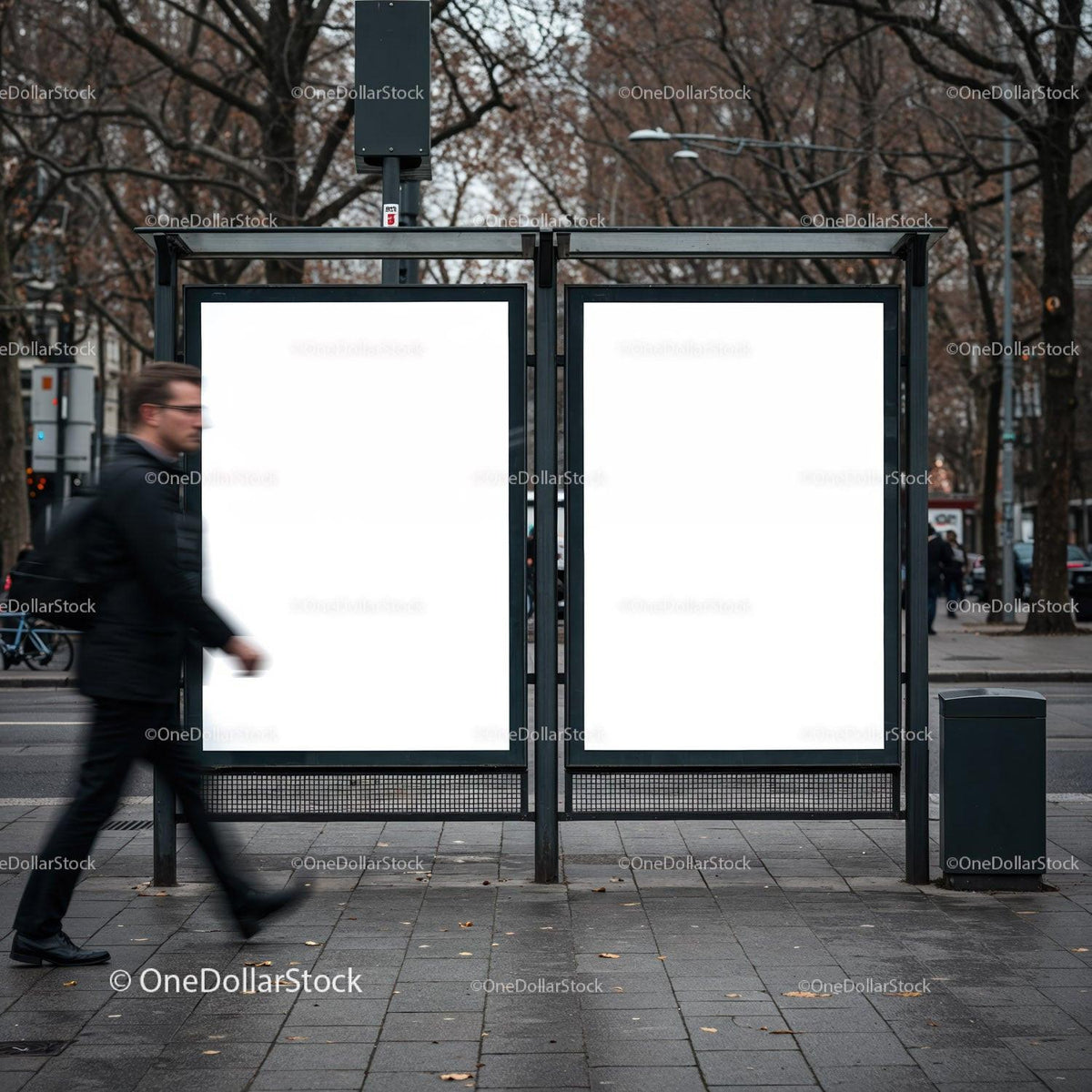 Empty advertising boards at urban city street stop JPG Mockup Image preview
