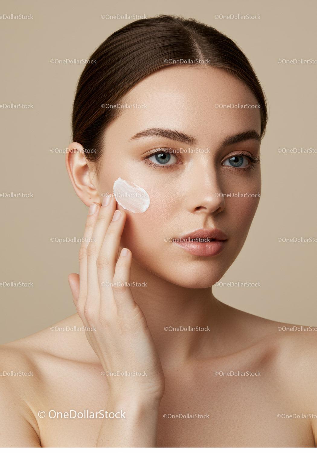Close-Up of Woman Applying Skincare Cream for Facial Beauty