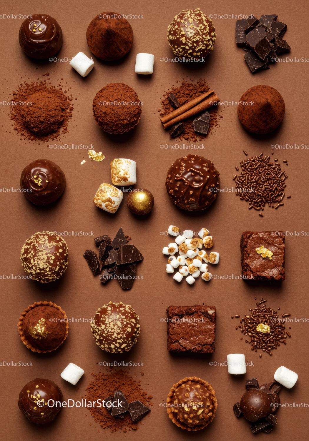 Assorted gourmet chocolate truffles and sweets on brown