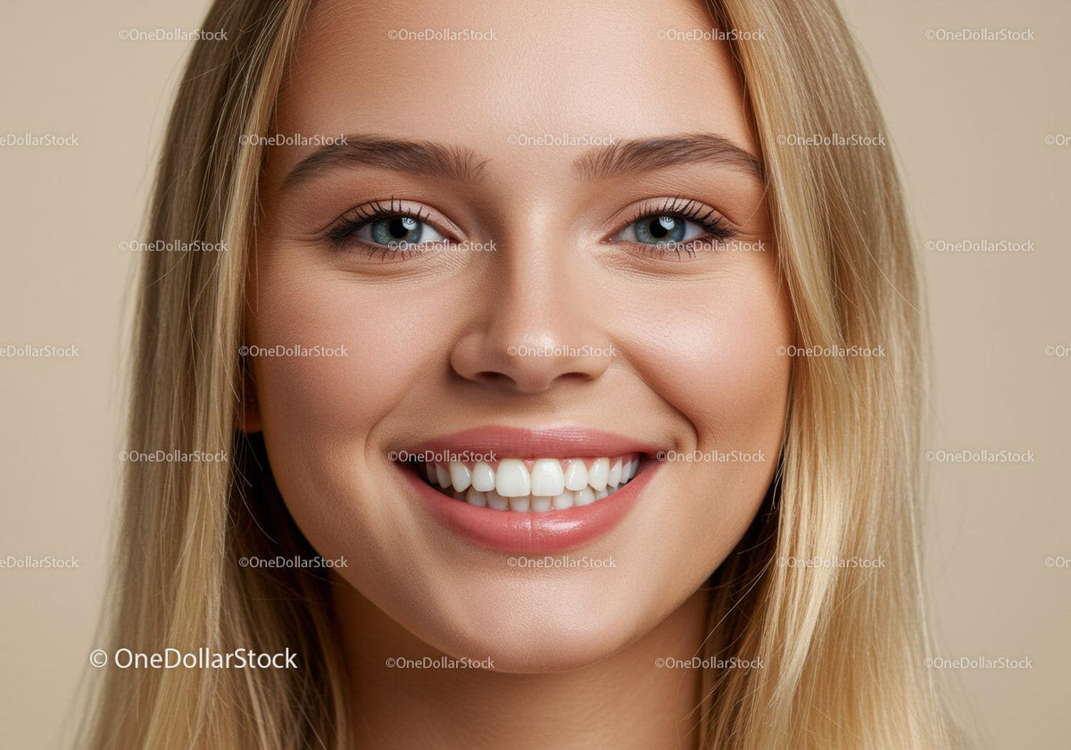 Close up of smiling young woman with natural makeup