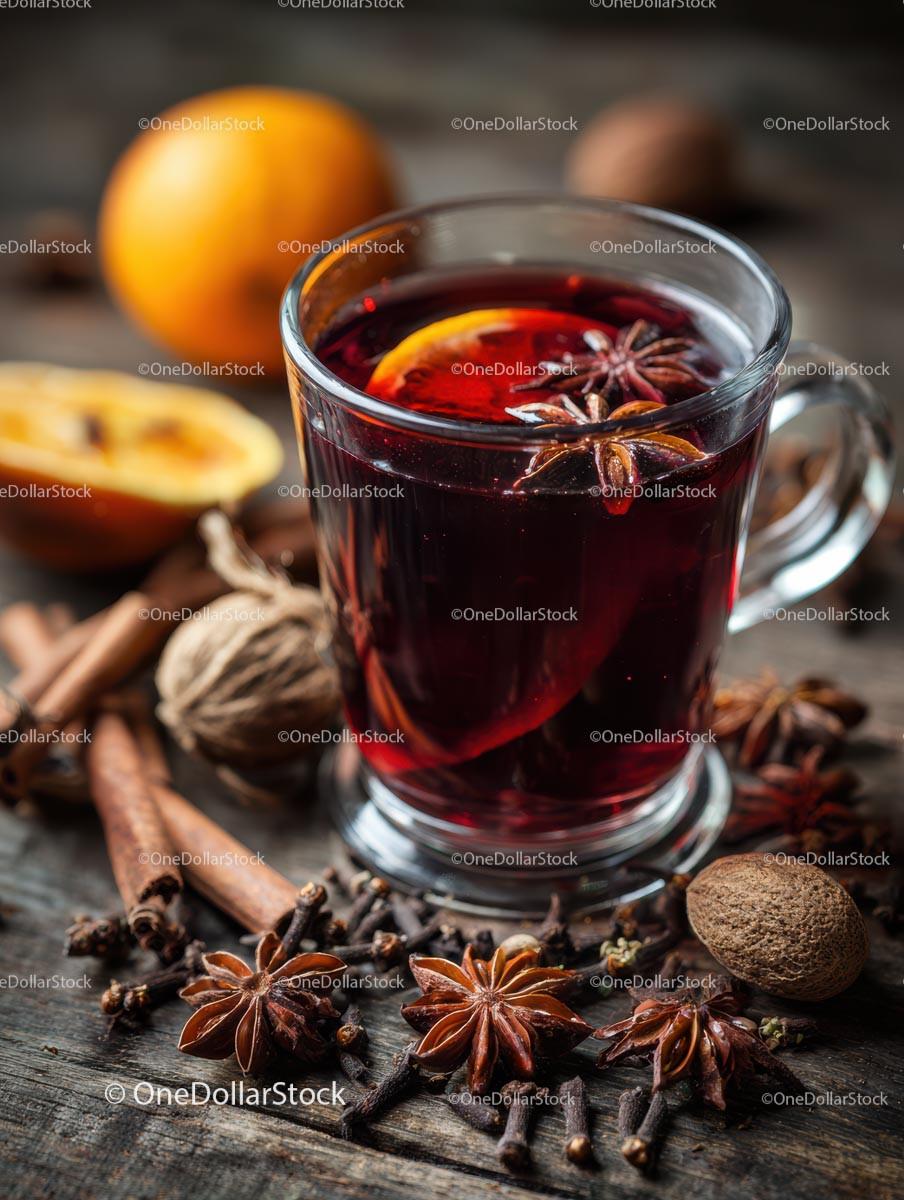Delicious Mulled Wine with Spices and Orange Slices Stock Photo Bundle preview 20