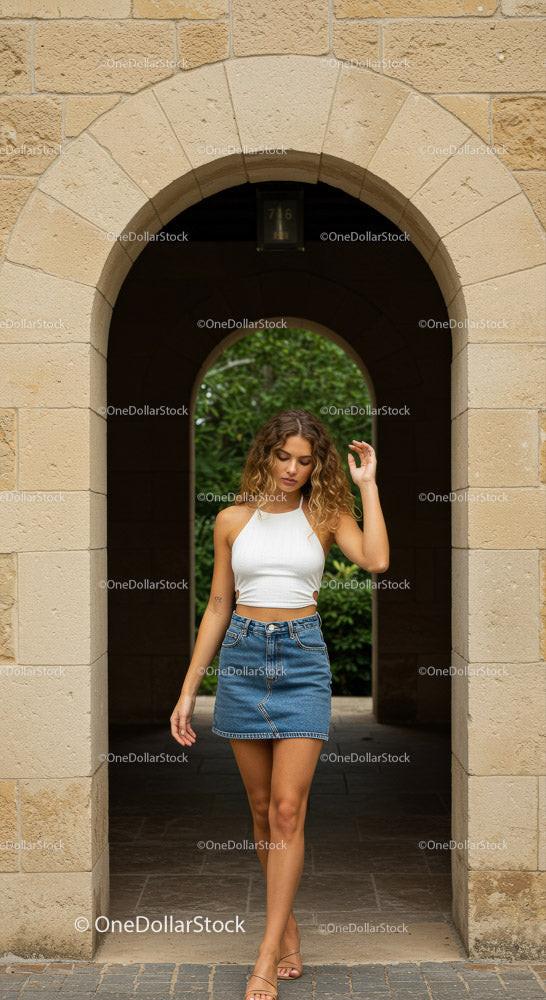 Casual Summer Look of Young Woman in Denim Skirt Stock Photo Bundle preview 8