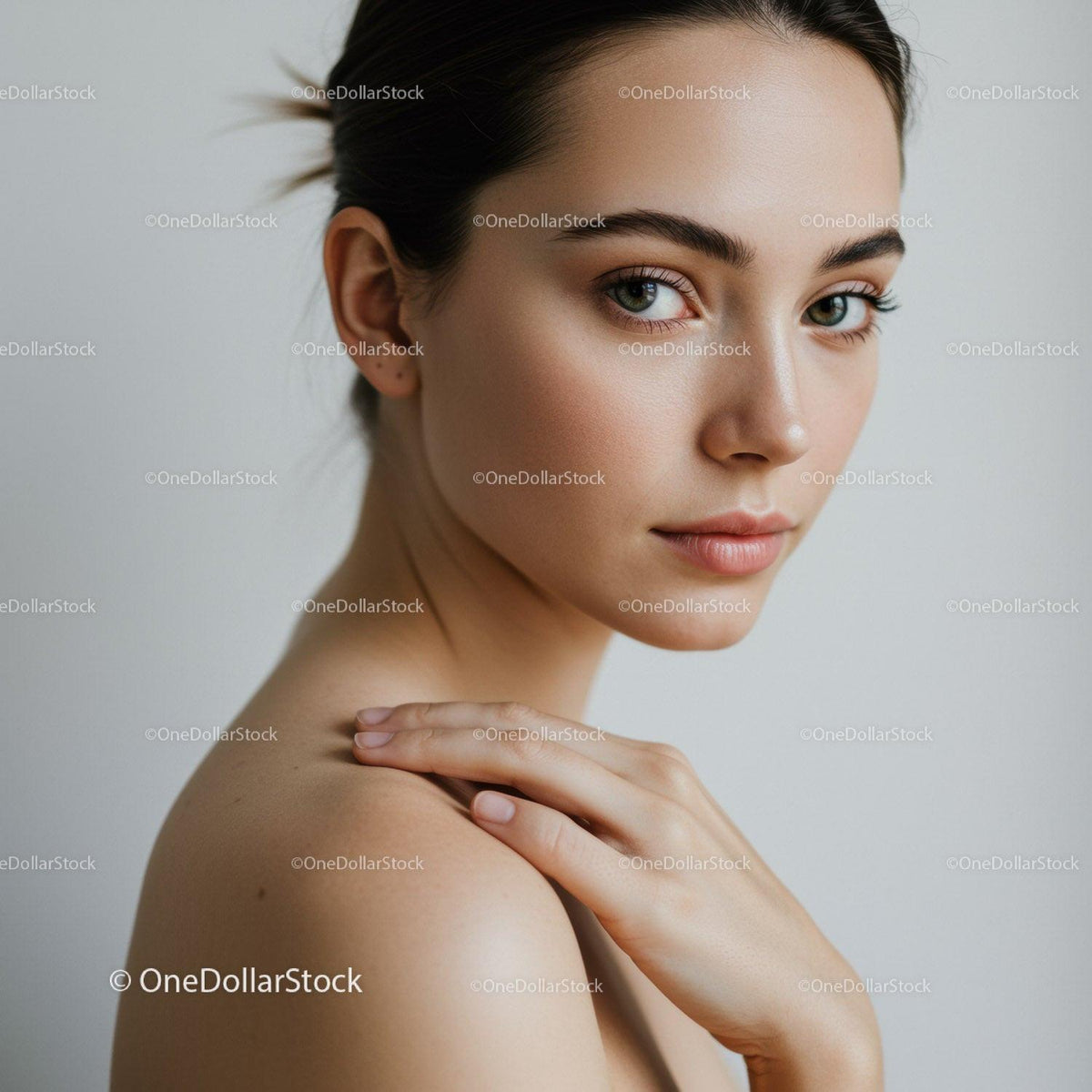 Elegant Portrait of Young Woman with Green Eyes and Flawless Skin