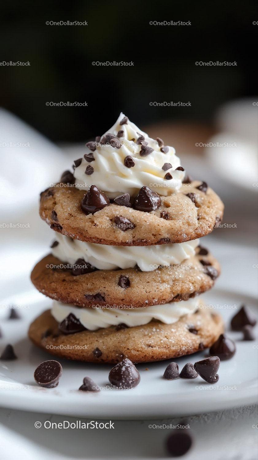 Chocolate Chip Cookie with Whipped Cream and Chocolate Topping Stock Photo Bundle preview 14