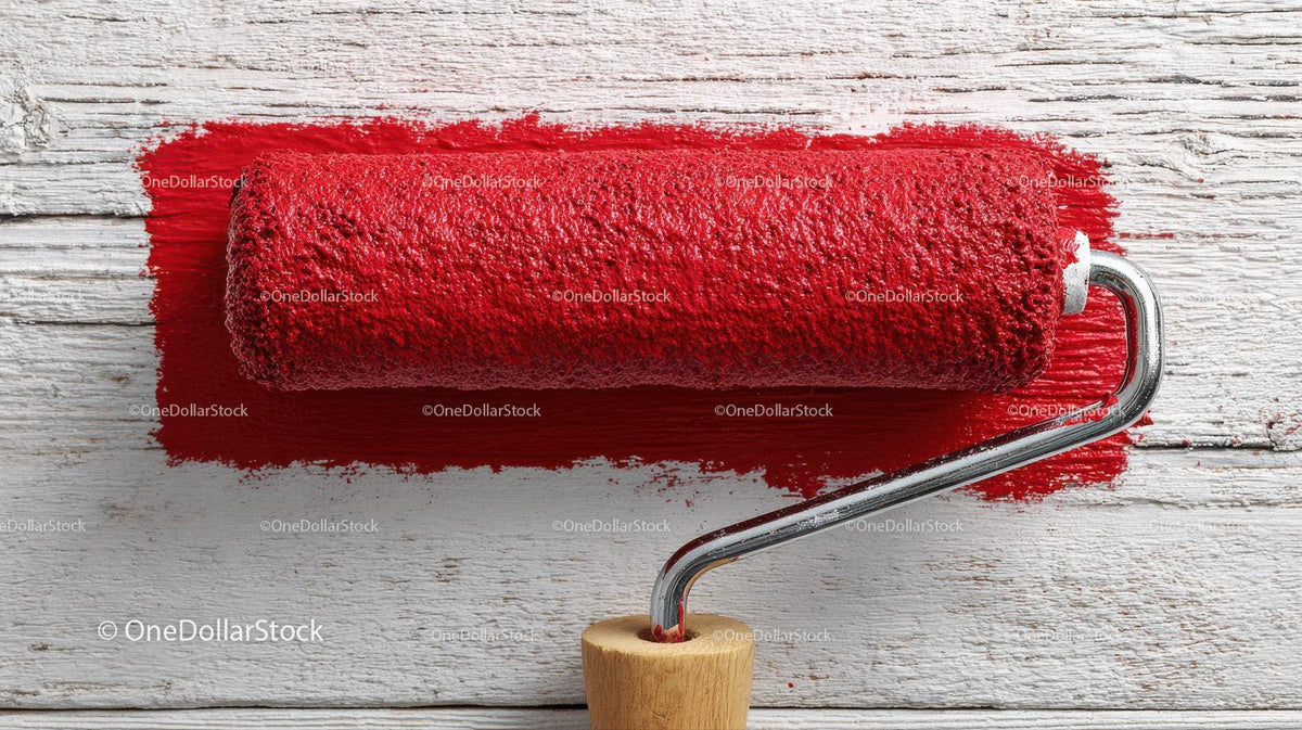 Red Paint and Painting Roller On White Wooden Surface 25 JPG Files digital asset preview
