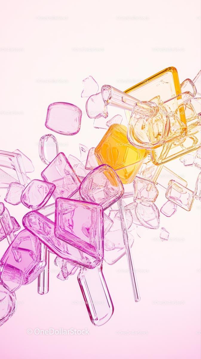 Colorful Ice Cubes and Glass Pitcher with Refreshing Summer Beverage
