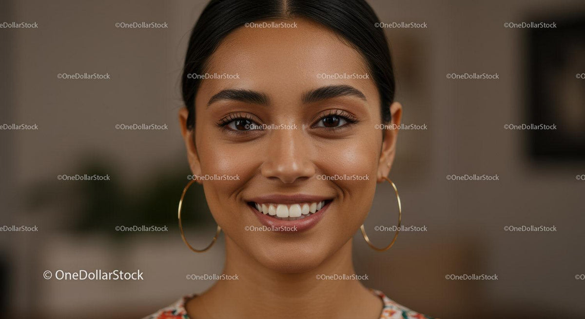 Smile of a Diverse Woman with Perfect Teeth and Charcoal Hair