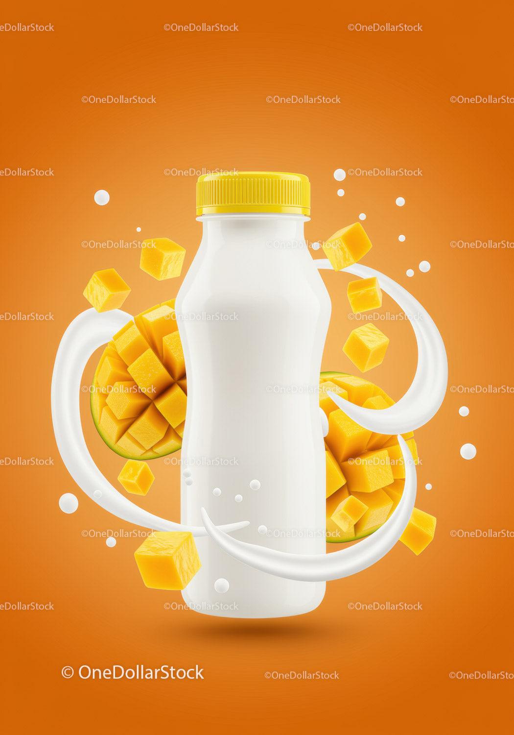 Fresh Mango Flavor Milkshake in Plastic Bottle JPG Mockup Image preview